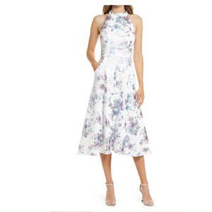 Eliza J Halter Mock Neck Floral Evening Gown | Size 6